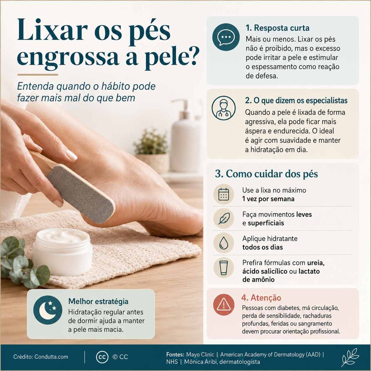 Infográfico: Lixar os pés engrossa a pele? Crédito: Condutta.com